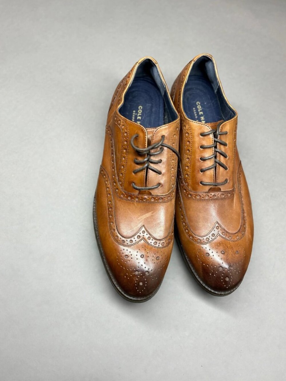 Cole Haan Mens Grand.OS Tan Leather Wingtip Oxford Shoes 9.5